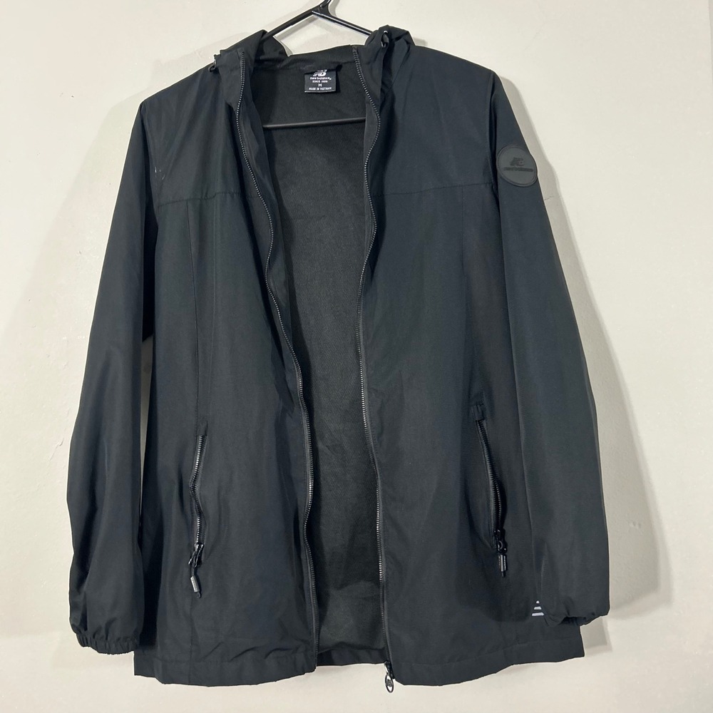 New Balance Black Hooded Windbreaker Jacket Size M Athletic Lightweight